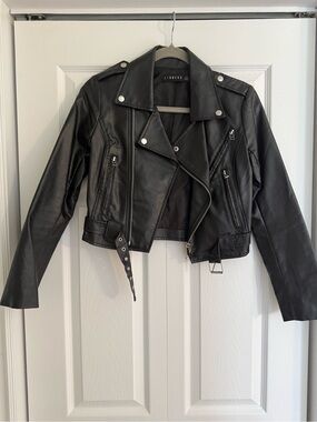 Lioness Black Faux Leather Cropped Jacket